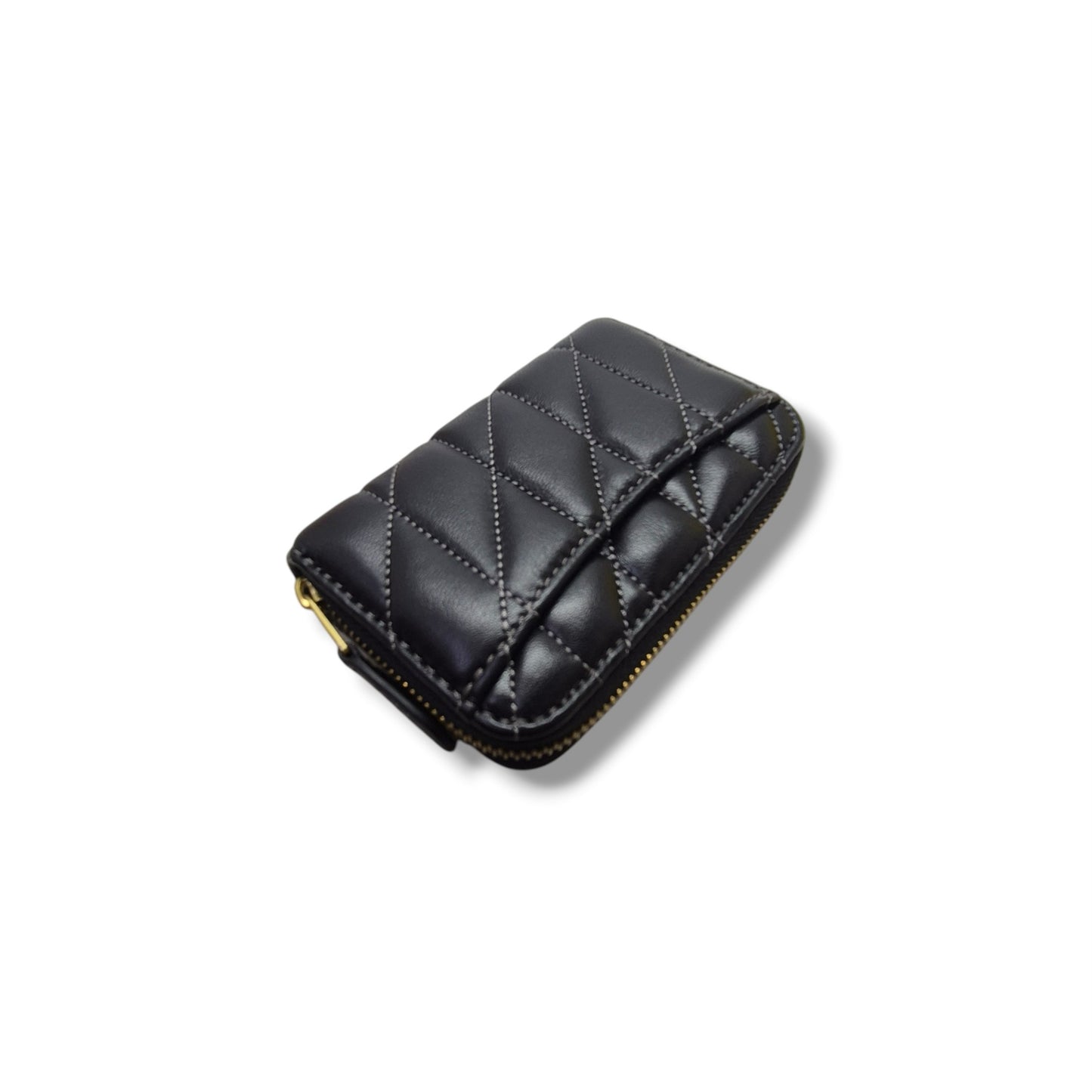 Coach Essential Small Zip Around Card Case With Quilting Ghw (Black)