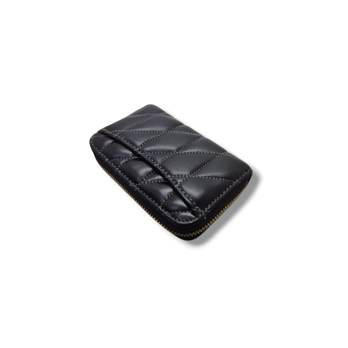Coach Essential Small Zip Around Card Case With Quilting Ghw (Black)