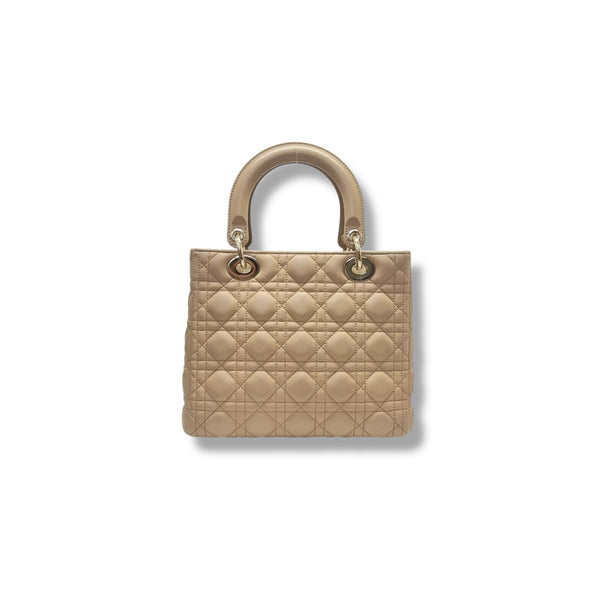 Christian Dior Lady Dior Medium Cannage Lambskin Ghw (Powder Beige)