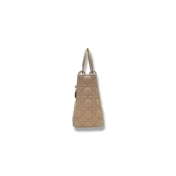 Christian Dior Lady Dior Medium Cannage Lambskin Ghw (Powder Beige)