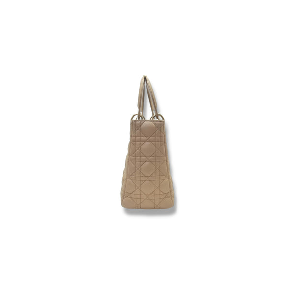 Christian Dior Lady Dior Medium Cannage Lambskin Ghw (Powder Beige)