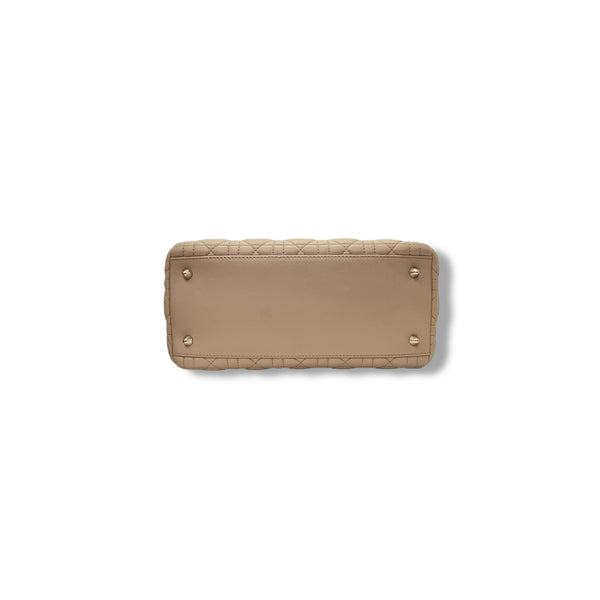 Christian Dior Lady Dior Medium Cannage Lambskin Ghw (Powder Beige)