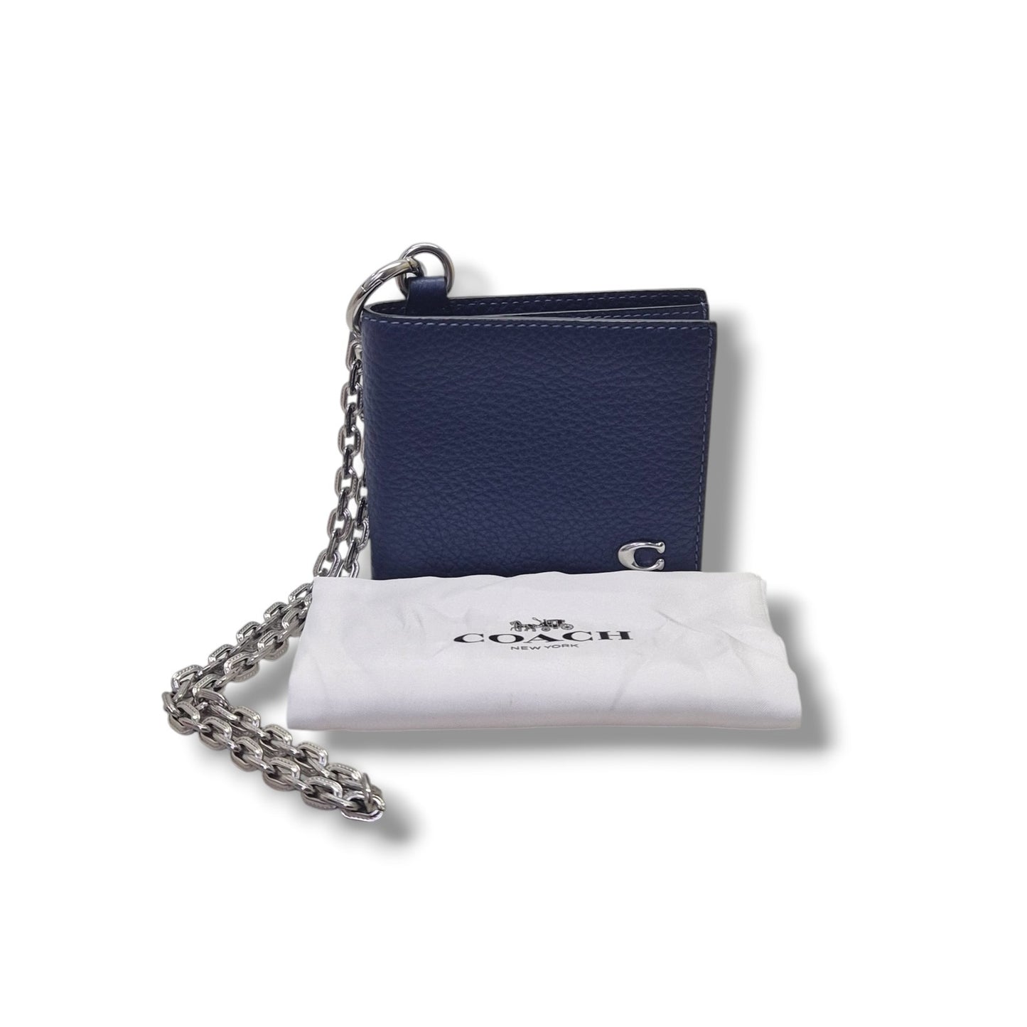 Coach Bifold Wallet With Chain Pebbled Leather Shw (Blue)