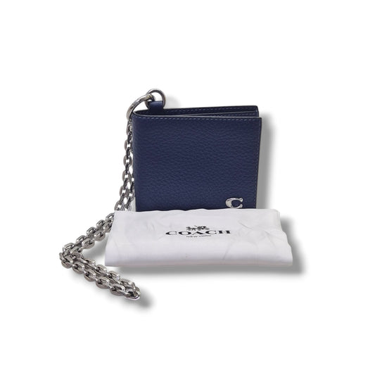 Coach Bifold Wallet With Chain Pebbled Leather Shw (Blue)
