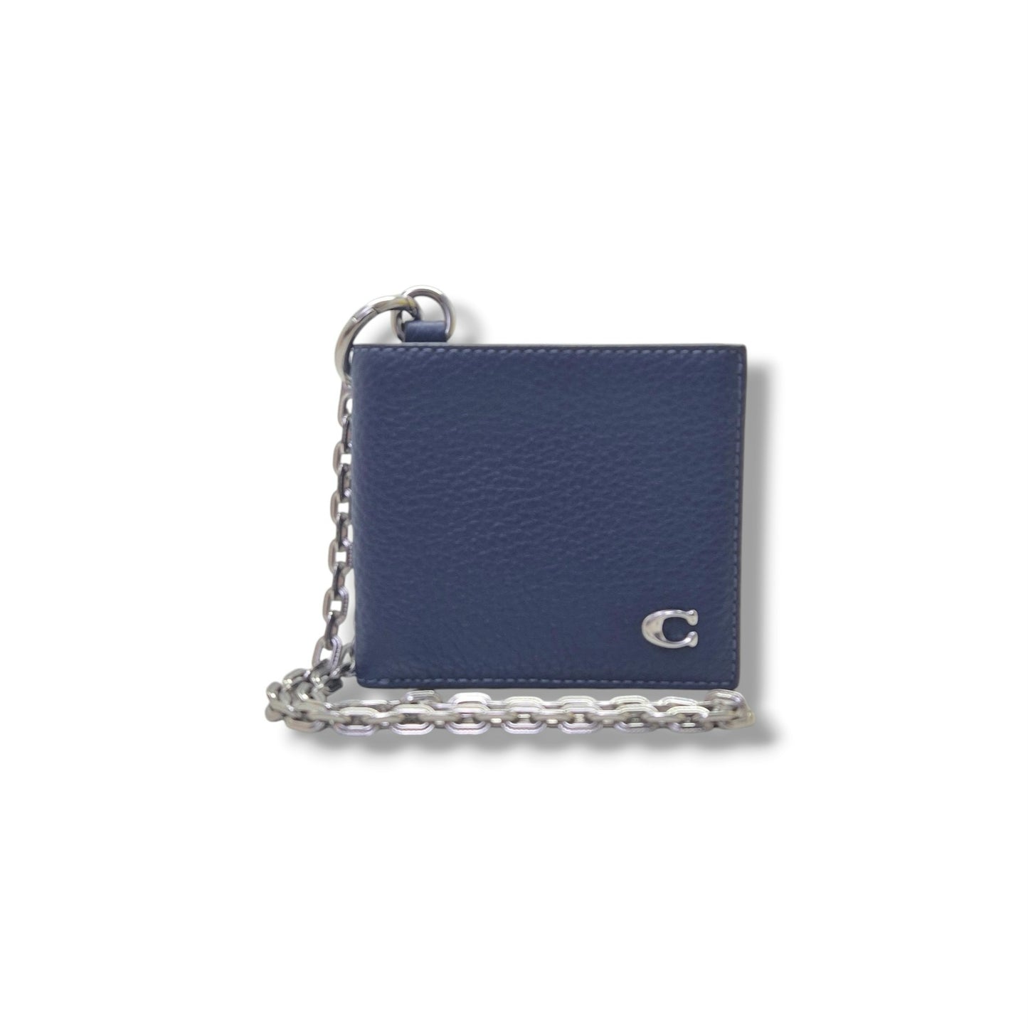 Coach Bifold Wallet With Chain Pebbled Leather Shw (Blue)