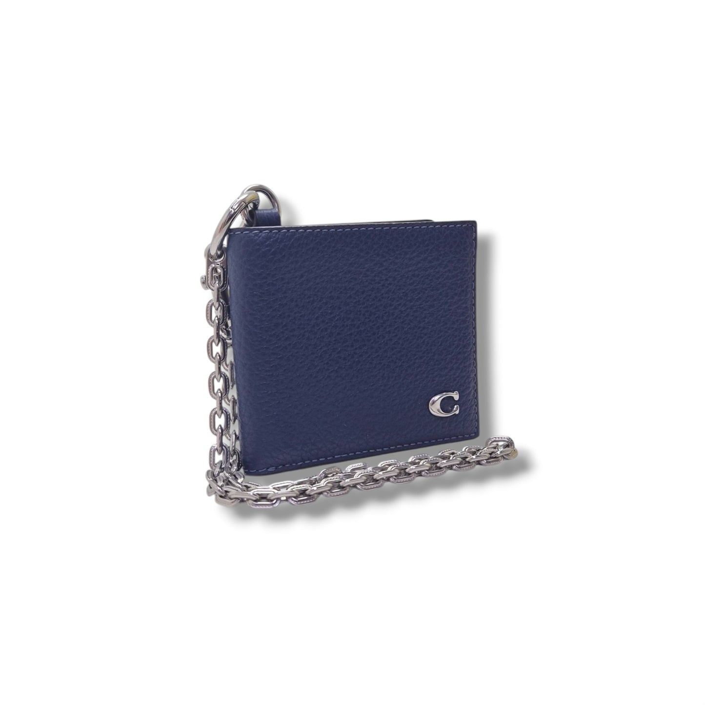Coach Bifold Wallet With Chain Pebbled Leather Shw (Blue)