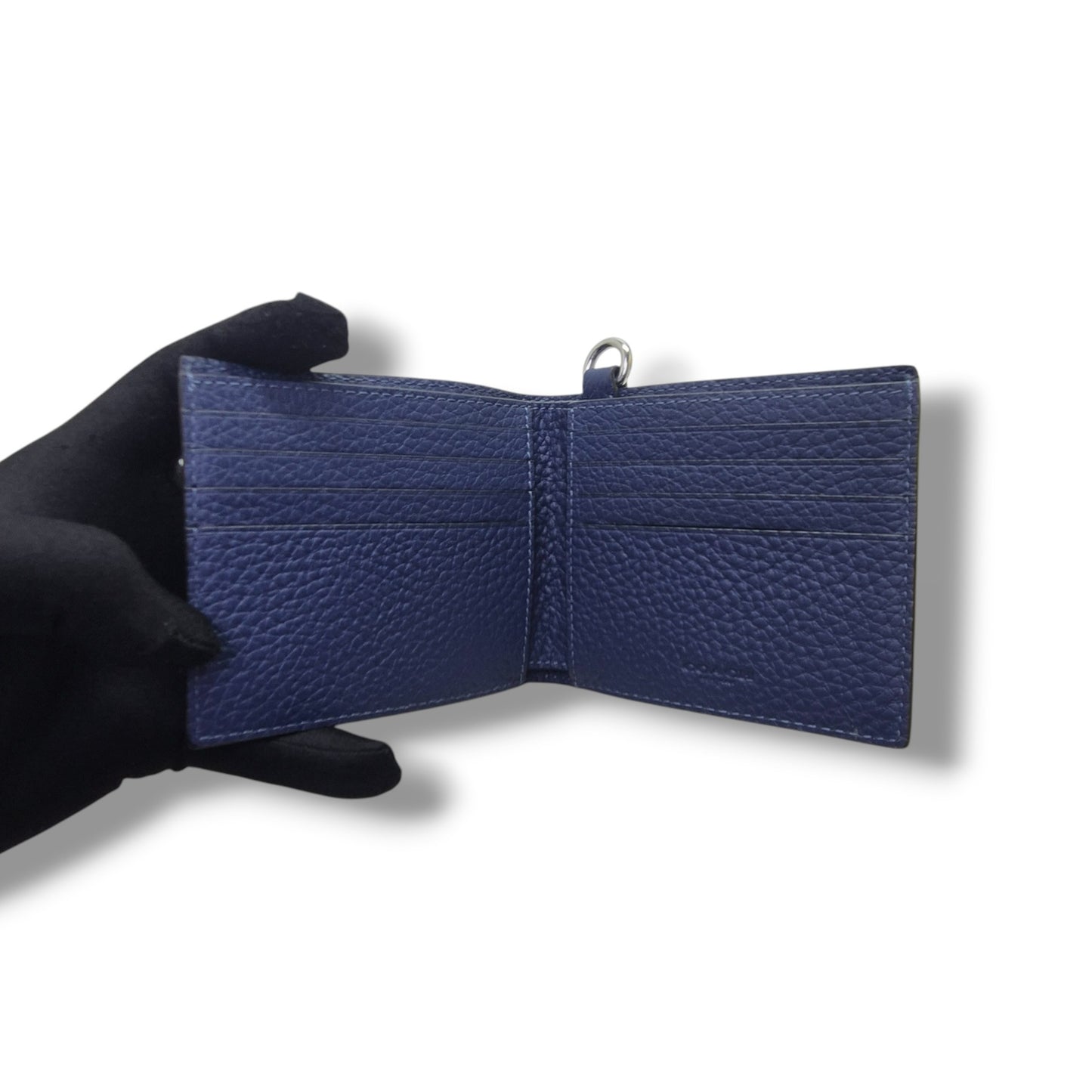 Coach Bifold Wallet With Chain Pebbled Leather Shw (Blue)
