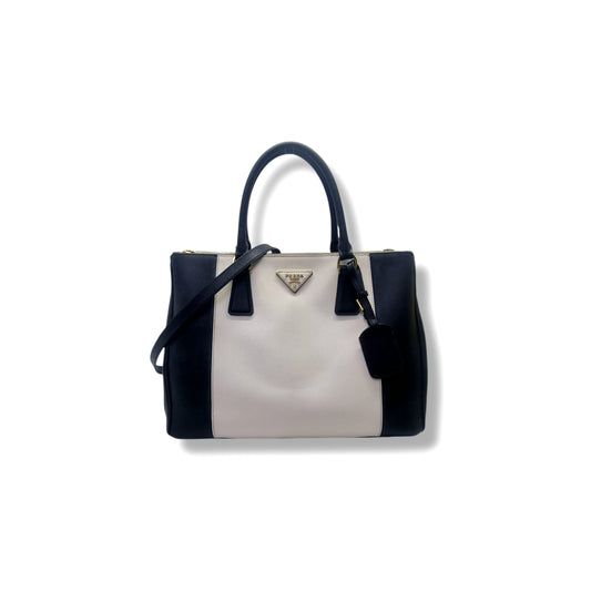 Prada B2274C Galleria Saffiano Lux Bicolor Tote Ghw (White/Black)