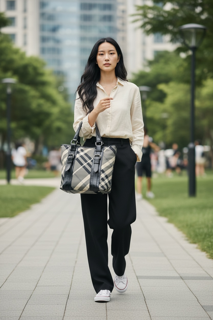 Burberry Victoria Nylon Beat Check Document Bag Gunmetal Hw (Black)