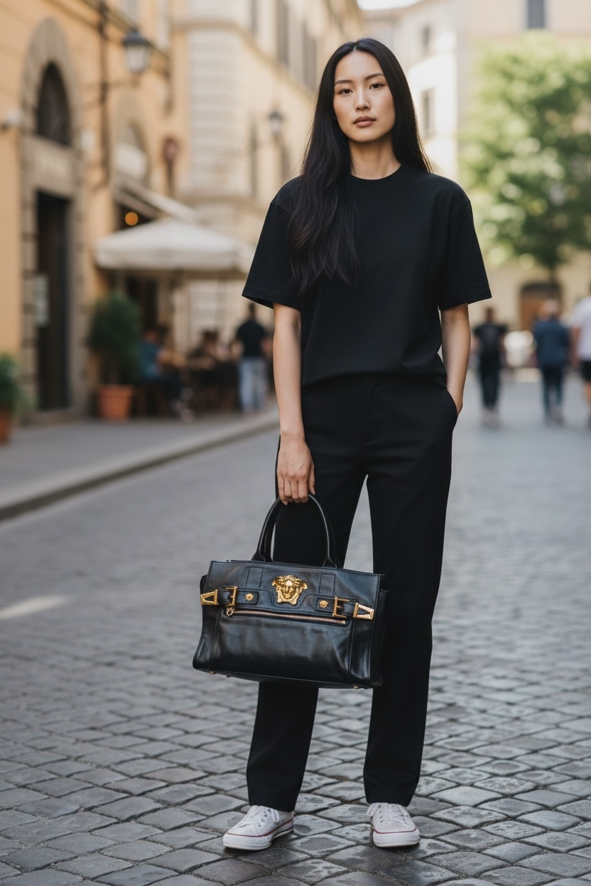 Versace Donna Palazzo Tote Ghw Black