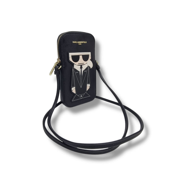 Karl Lagerfeld Maybelle K/Ikonik Cell Phone PVC Crossbody Ghw (Black Multi)