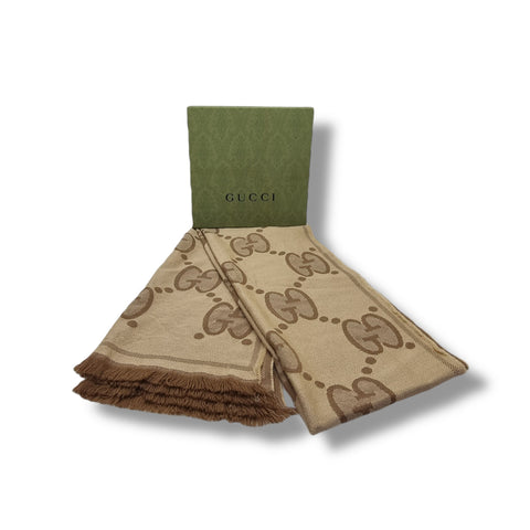 Gucci Scraf GG Monogram Jacquard Wool (Beige/Brown)