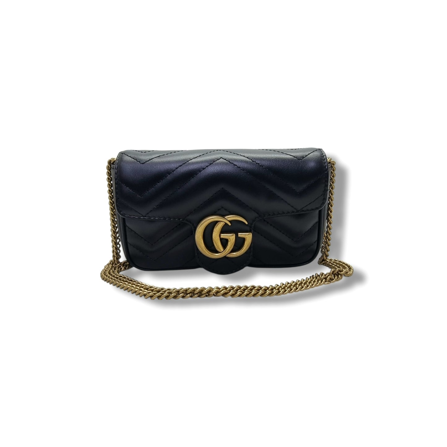 Gucci GG Marmont Matelasse Super Mini Flap Ghw (Black)