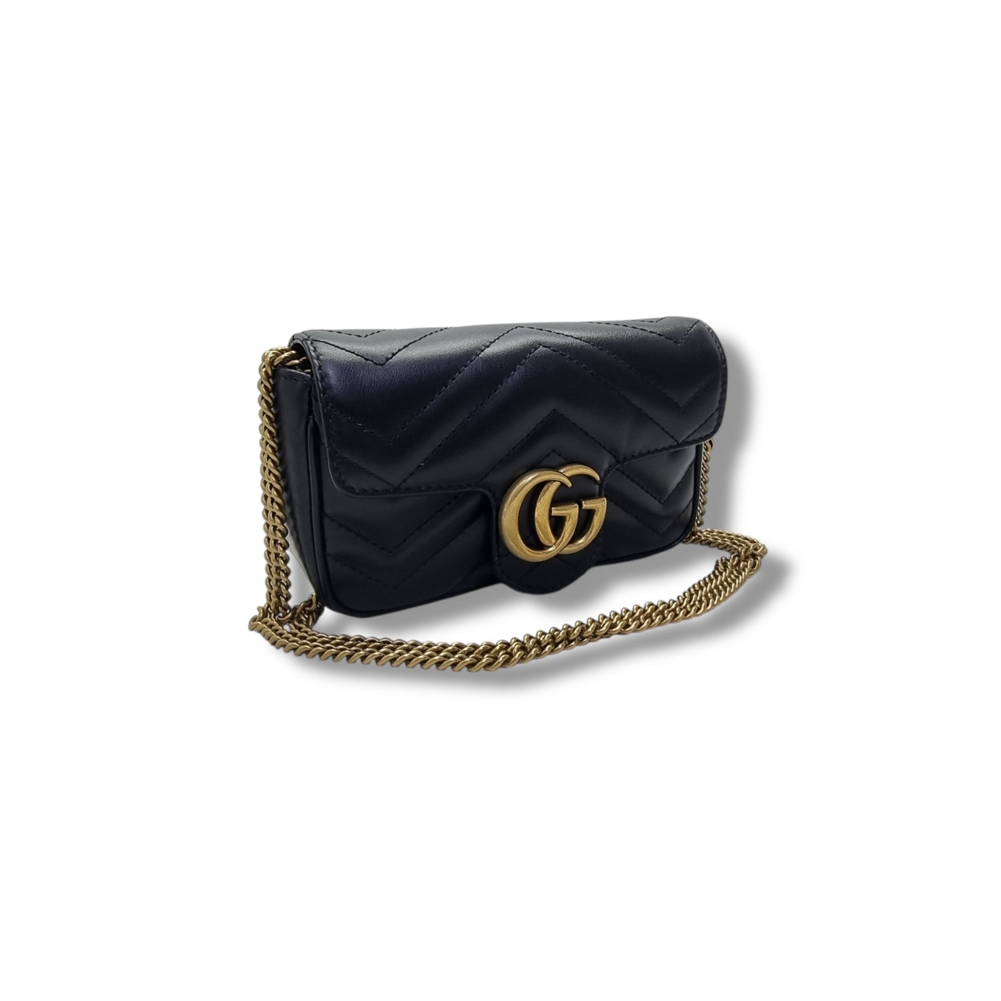 Gucci GG Marmont Matelasse Super Mini Flap Ghw (Black)