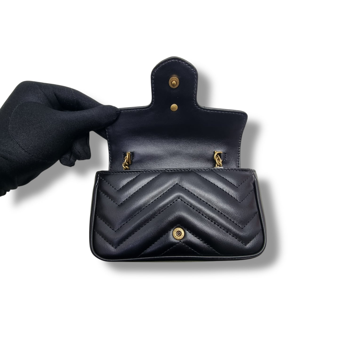 Gucci GG Marmont Matelasse Super Mini Flap Ghw (Black)