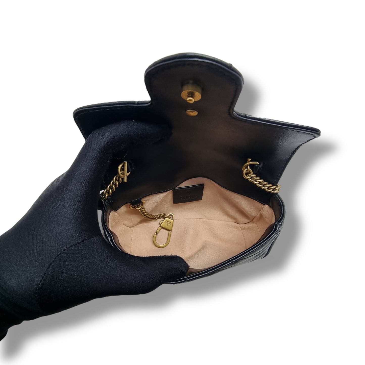 Gucci GG Marmont Matelasse Super Mini Flap Ghw (Black)