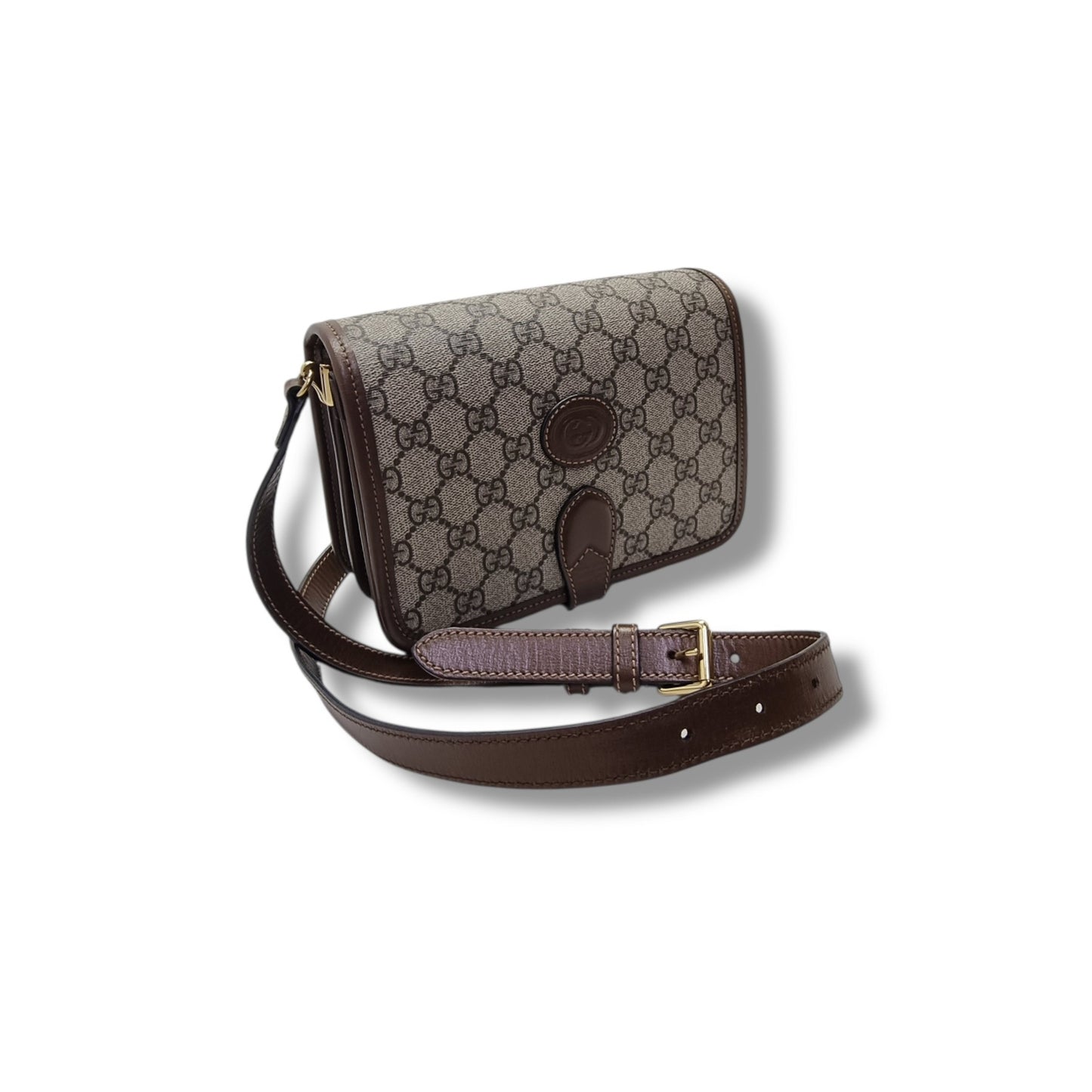 Gucci GG Mini Interlocking Canvas Crossbody Ghw (Beige Brown)