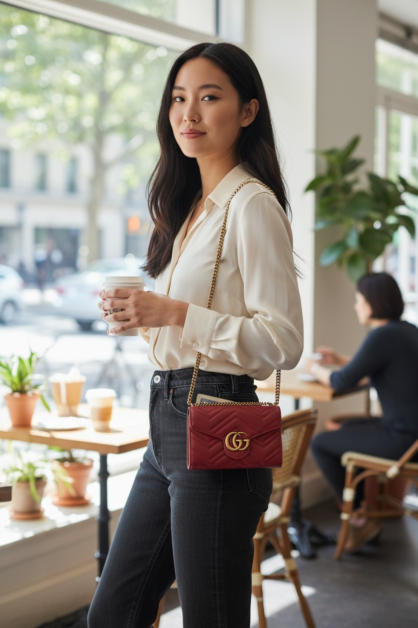 Gucci Marmont Wallet on Chain Ghw (Red)