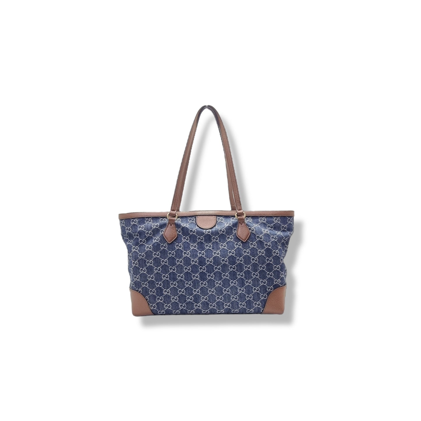 Gucci GG Ophidia Medium Jacquard Denim & Leather Shoulder Bag Ghw (Blue/Brown)