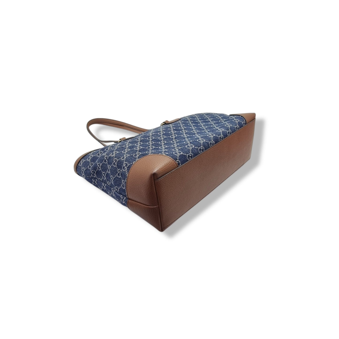 Gucci GG Ophidia Medium Jacquard Denim & Leather Shoulder Bag Ghw (Blue/Brown)