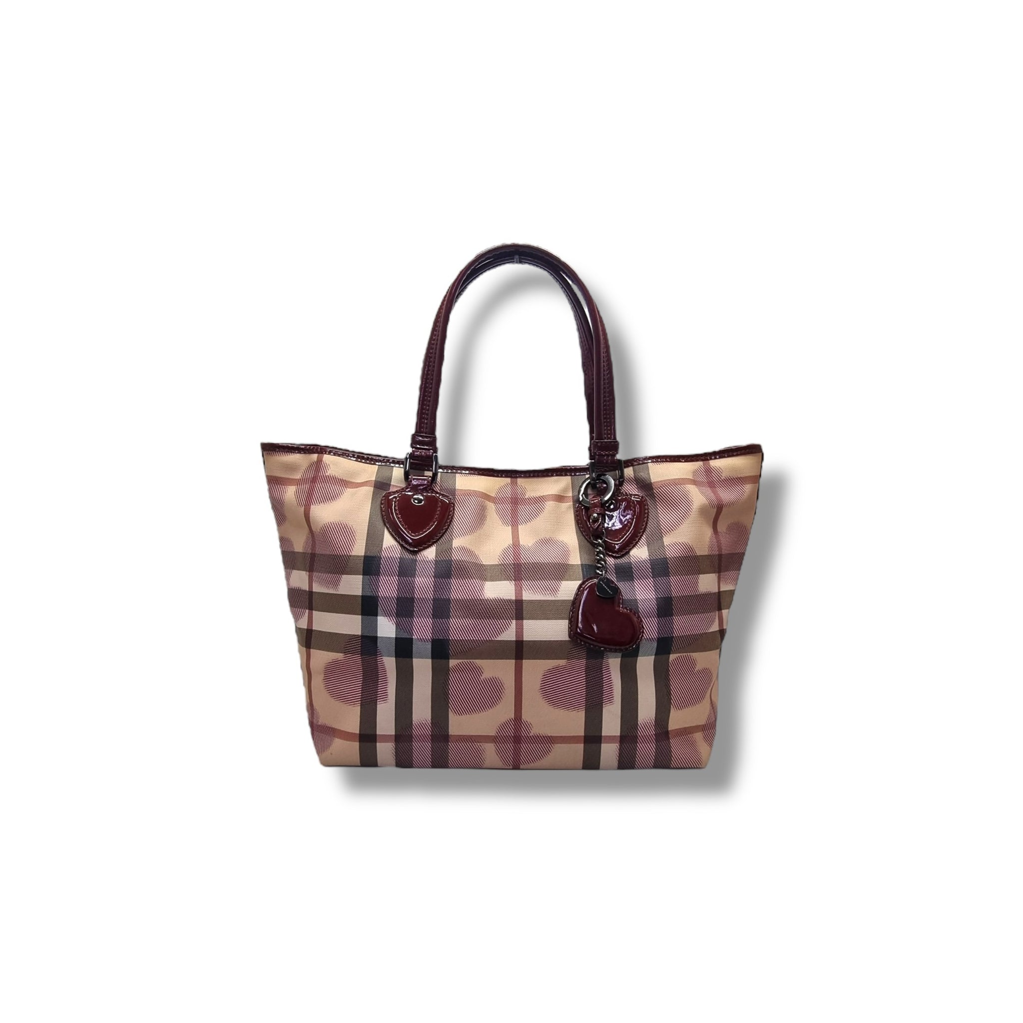 Burberry Nova Check Heart Print Canvas Shoulder Bag Rhw (Red)