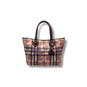 Burberry Nova Check Heart Print Canvas Shoulder Bag Rhw (Red)