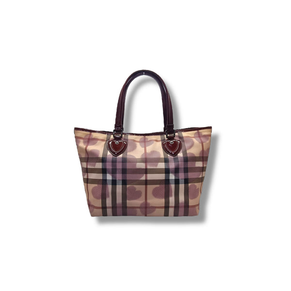 Burberry Nova Check Heart Print Canvas Shoulder Bag Rhw (Red)
