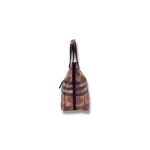 Burberry Nova Check Heart Print Canvas Shoulder Bag Rhw (Red)