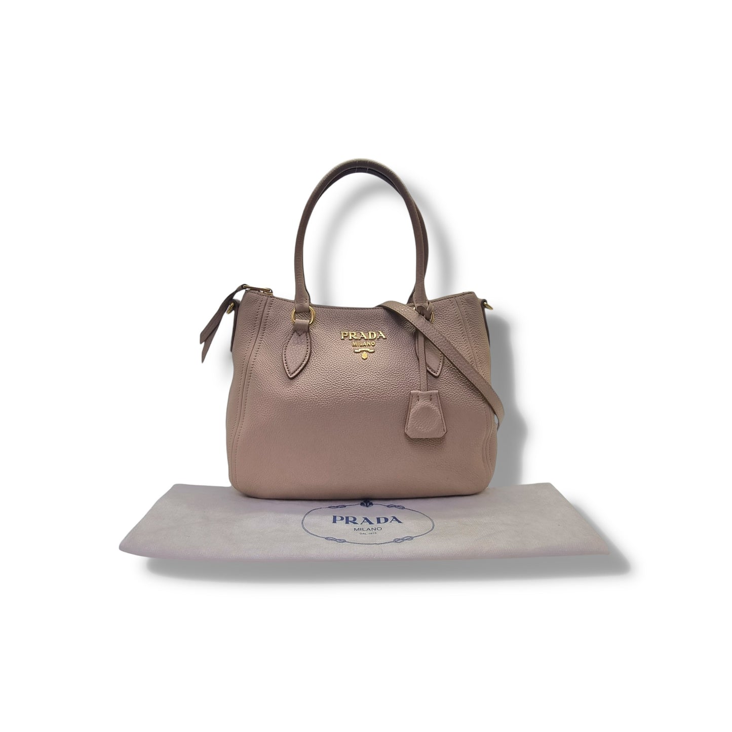 Prada 1BC032 Vitello Phenix Leather Tote Ghw (Cammeo)