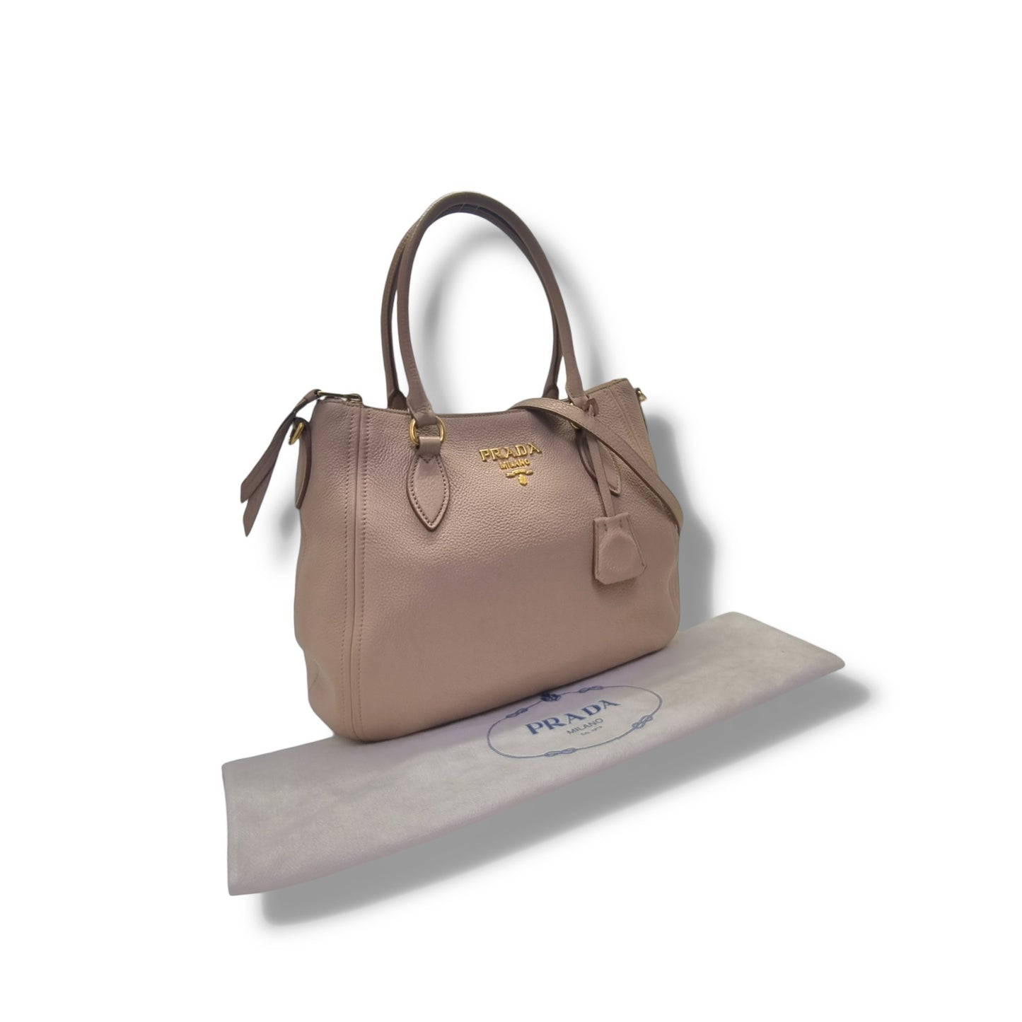 Prada 1BC032 Vitello Phenix Leather Tote Ghw (Cammeo)