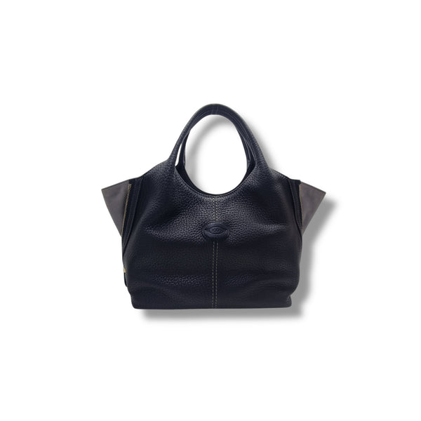 Tods ALH Side Zip Leather Hobo Bag Ghw (Black/Grey)