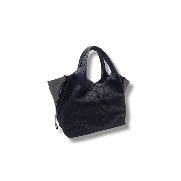 Tods ALH Side Zip Leather Hobo Bag Ghw (Black/Grey)