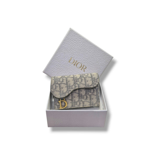 Christian Dior Saddle Bloom Card Holder Ghw (Grey Oblique Jacquard)