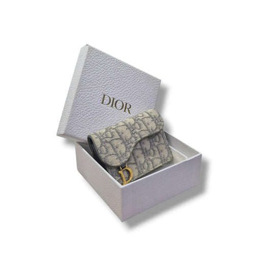 Christian Dior Saddle Bloom Card Holder Ghw (Grey Oblique Jacquard)