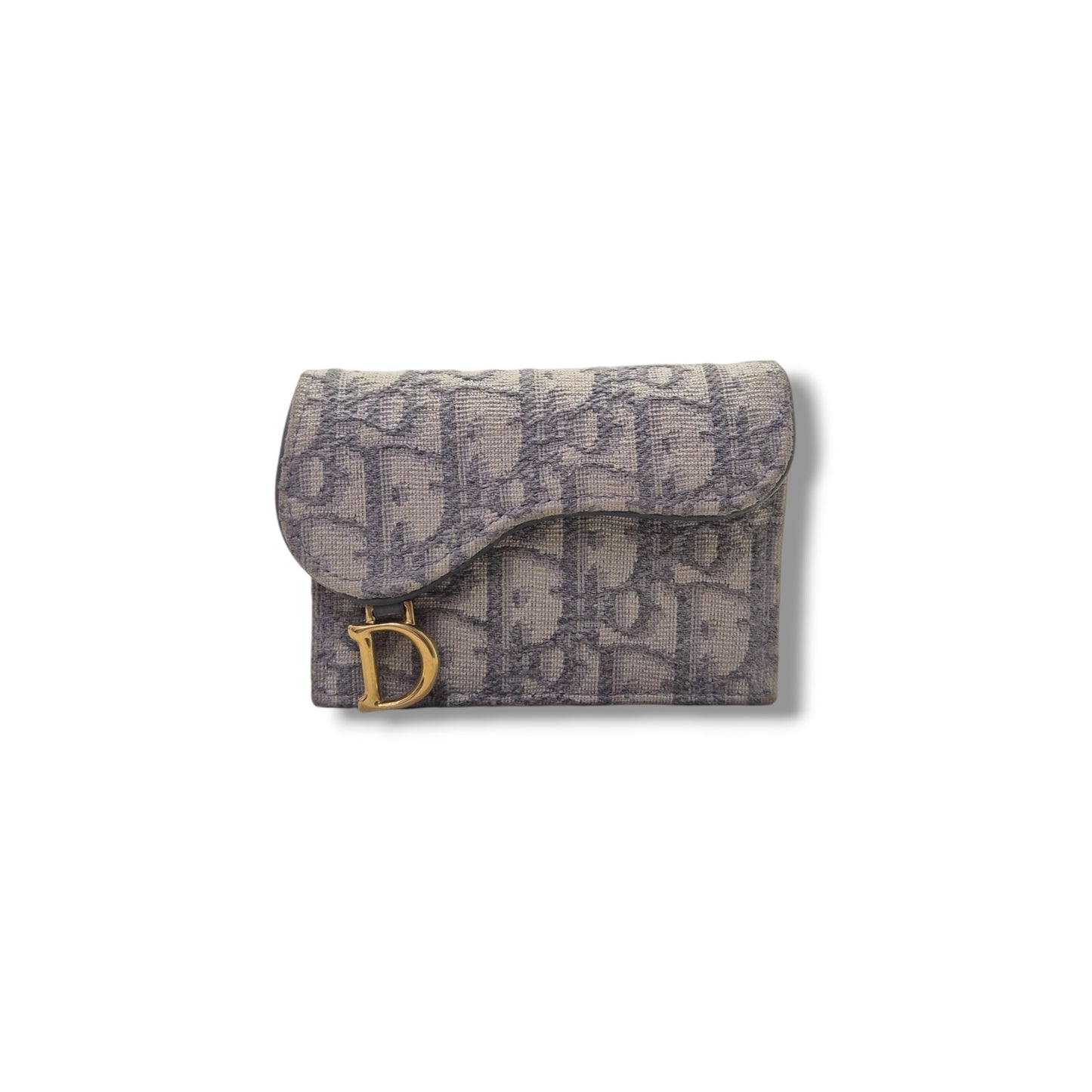 Christian Dior Saddle Bloom Card Holder Ghw (Grey Oblique Jacquard)