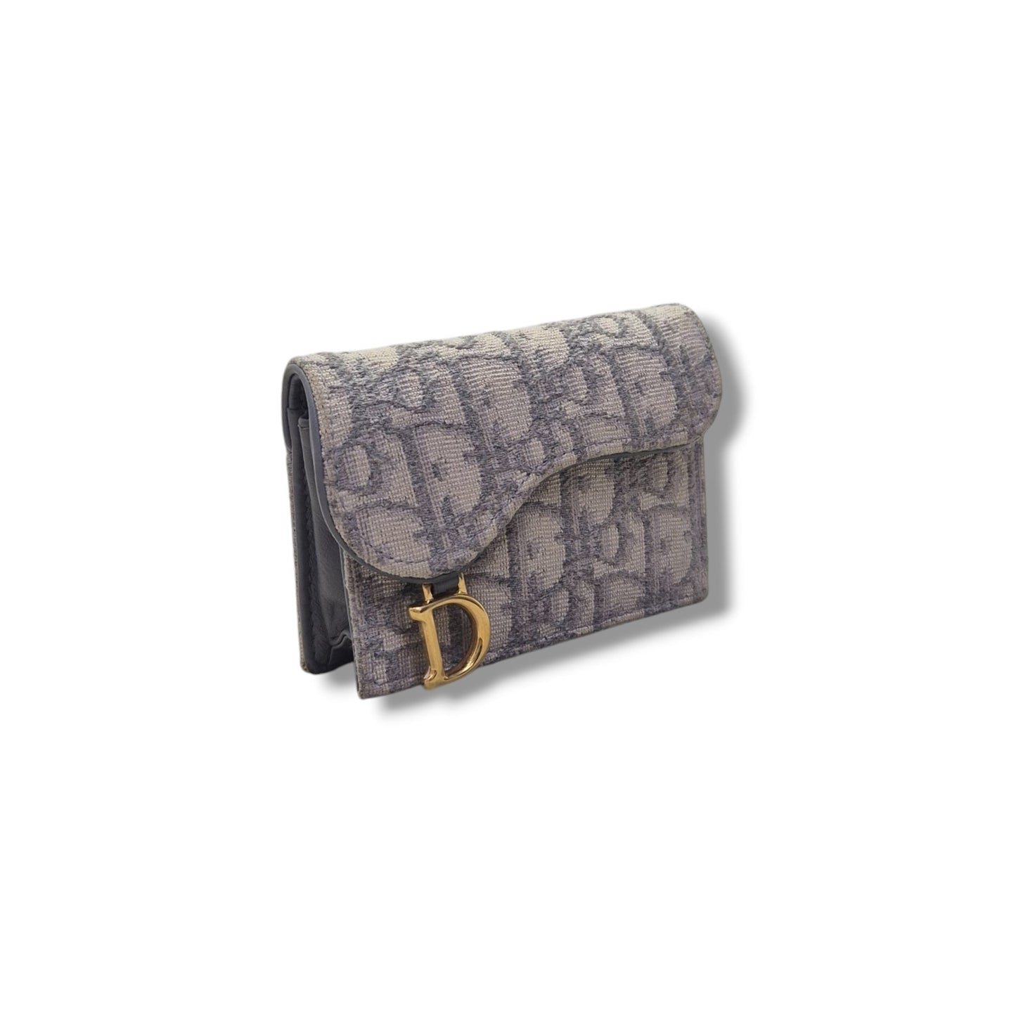 Christian Dior Saddle Bloom Card Holder Ghw (Grey Oblique Jacquard)