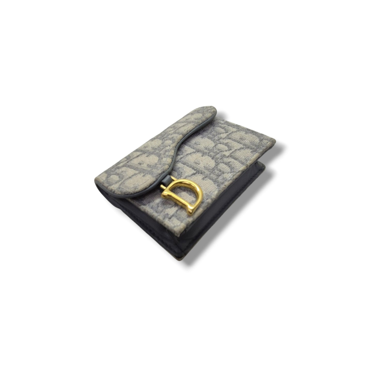 Christian Dior Saddle Bloom Card Holder Ghw (Grey Oblique Jacquard)