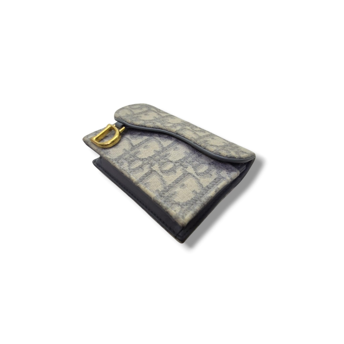 Christian Dior Saddle Bloom Card Holder Ghw (Grey Oblique Jacquard)