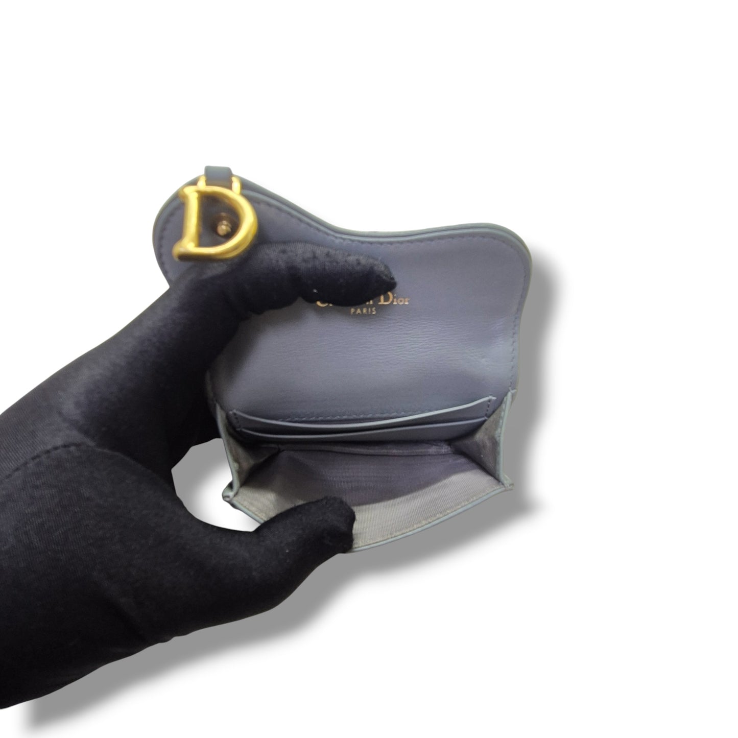 Christian Dior Saddle Bloom Card Holder Ghw (Grey Oblique Jacquard)