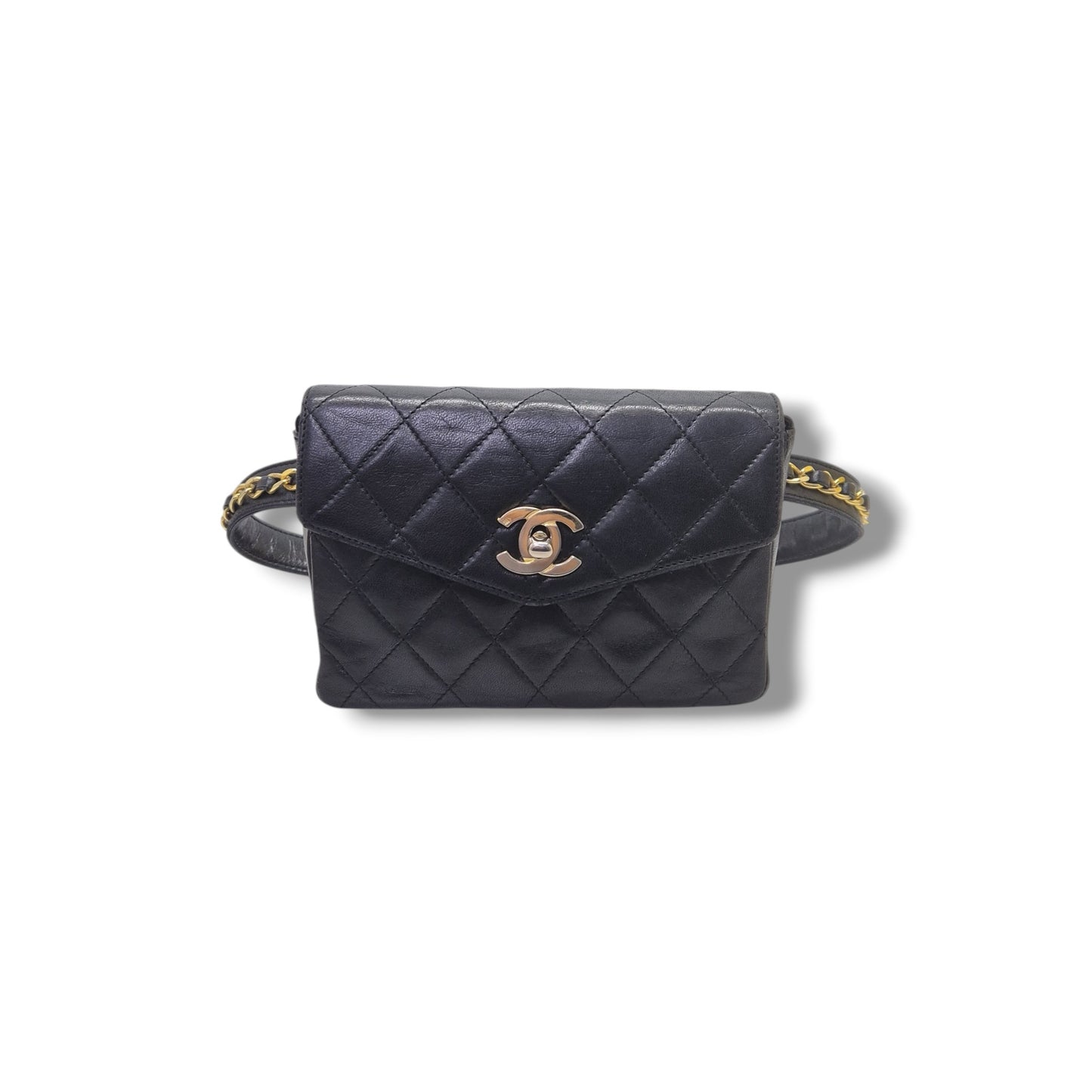 Chanel Vintage Quilted CC Belt Bag Lambskin Ghw (Black)