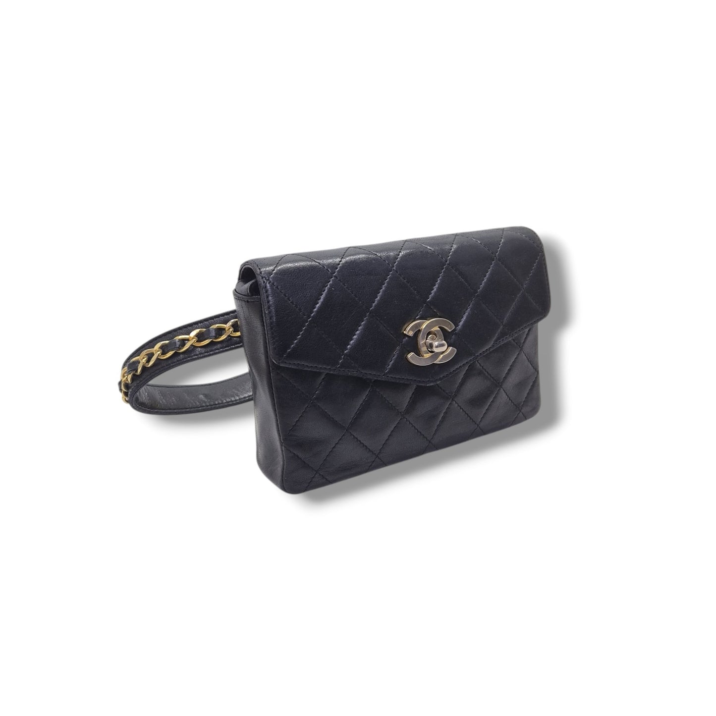 Chanel Vintage Quilted CC Belt Bag Lambskin Ghw (Black)