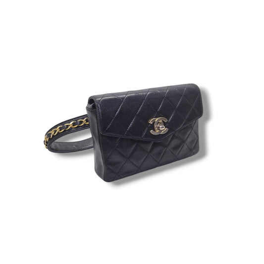 Chanel Vintage Quilted CC Belt Bag Lambskin Ghw (Black)