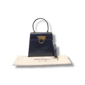 Salvatore Ferragamo Iconic Gancini Leather Tote Black Ghw