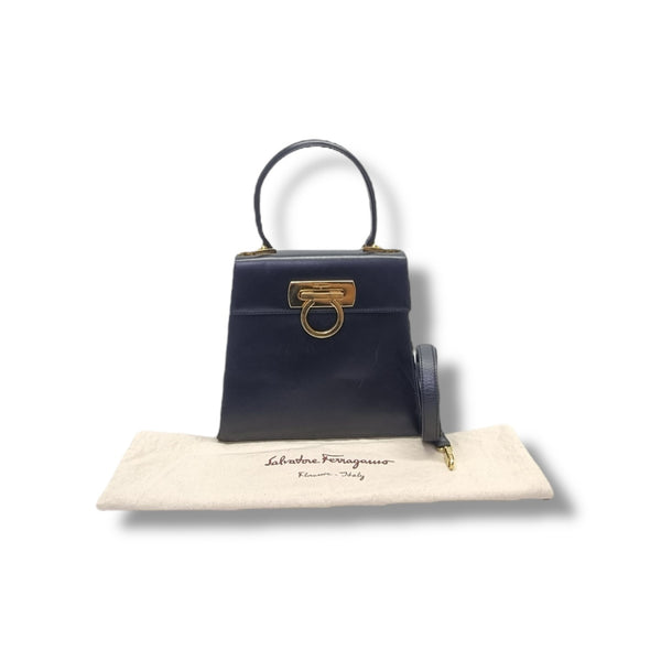 Salvatore Ferragamo Iconic Gancini Leather Tote Black Ghw