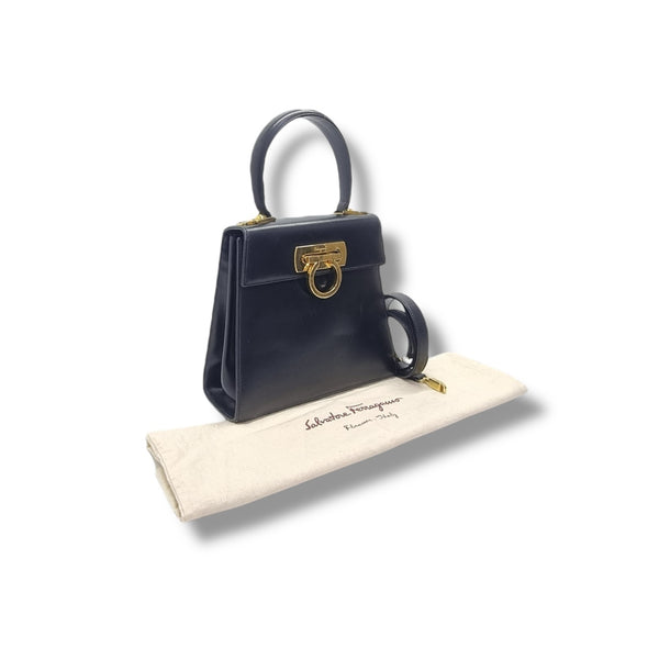 Salvatore Ferragamo Iconic Gancini Leather Tote Black Ghw