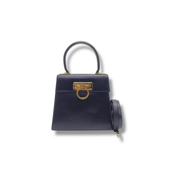 Salvatore Ferragamo Iconic Gancini Leather Tote Black Ghw