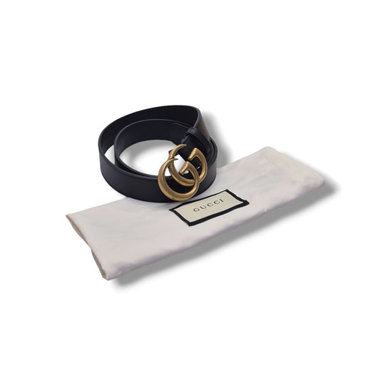Gucci GG Marmont Leather Belt Ghw (Black)