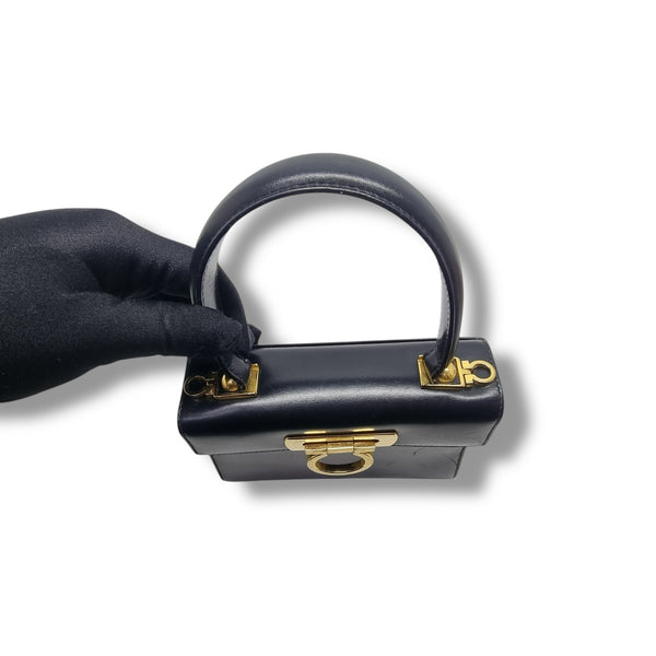 Salvatore Ferragamo Iconic Gancini Leather Tote Black Ghw