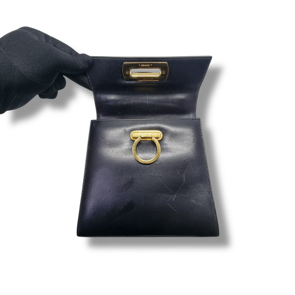 Salvatore Ferragamo Iconic Gancini Leather Tote Black Ghw