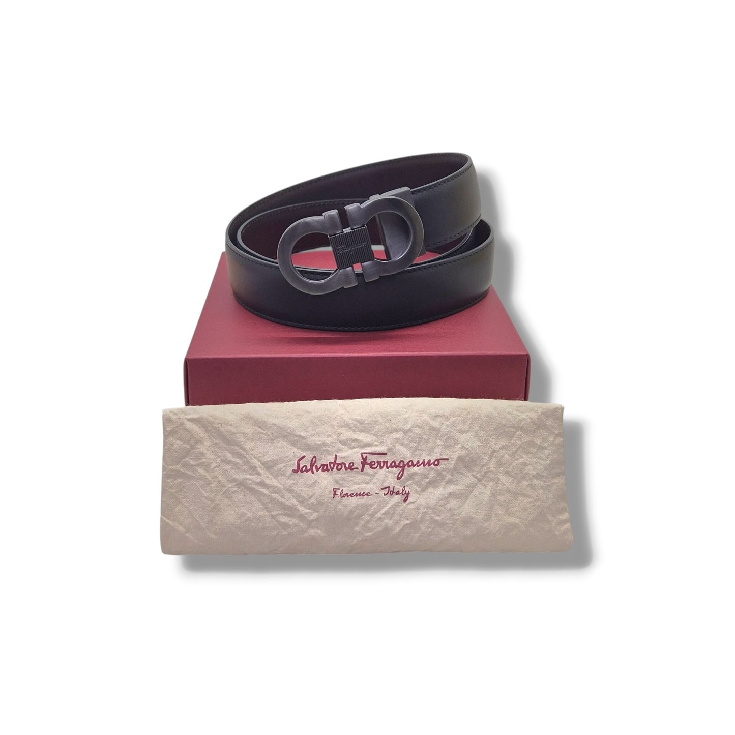 Salvatore Ferragamo Belt Reversible Gancini Buckle Calfskin Leather Shw (Balck/Brown)